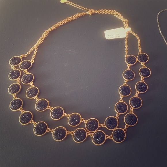 Gold Necklace with Black Stones (New with Tags!) - Picture 1 of 1